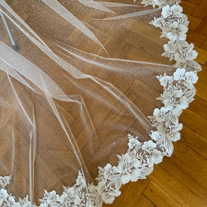 Veil glitter wedding veil lace veil 2 tier veil wedding lace 2 layer veil chapel veil long glitter veil bride veil floor bridal lace veil