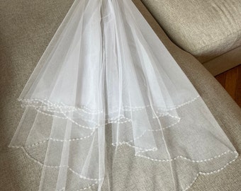 Beaded veil wedding veil elegant bridal veil double veil short beaded veil comb veil fingertip veil romantic two layer veil elbow boho veil