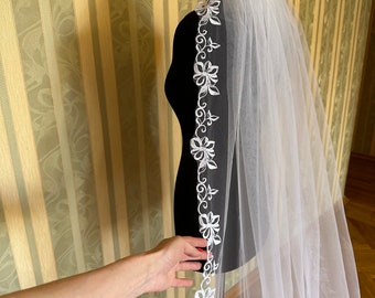 Wedding veil flower veil pattern veil lace bridal veil lace veil wedding cathedral lace veil long veil chapel length veil fingertip veil