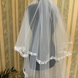 Wedding veil blusher veil lace two tier veil embroidery bridal veil ivory embroidered veil leaf veil wedding lace veil boho 2 layer veil
