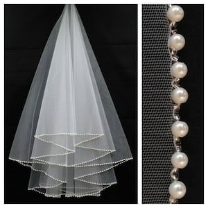 Beaded wedding veil 2 layer elegant bridal veil two tier veil short beaded veil with comb veil pearl edge fingertip veil cathedral veil