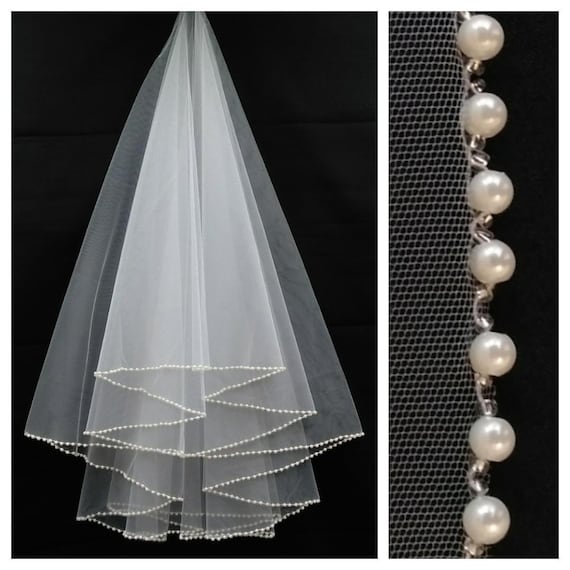 Beaded Wedding Veil 2 Layer Elegant Bridal Veil Two Tier  display picture 1