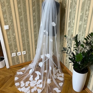 Flower wedding veil floral bridal veil 3d veil floor length veil cathedral veil beaded chapel veil with flower veil wedding floral veil boho