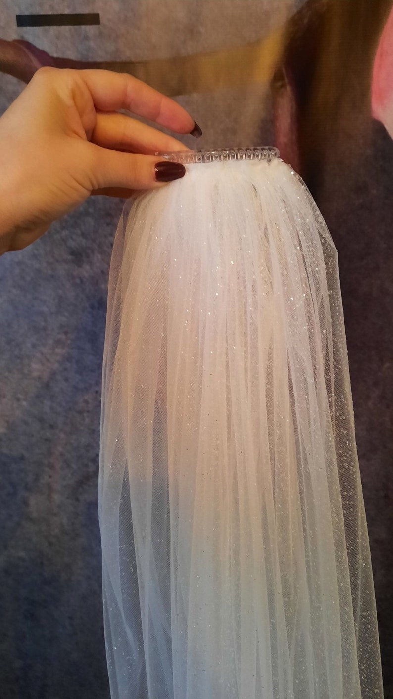 Glitter wedding veil glitter bridal veil sparkle veil tulle with glitter 1 tier veil cathedral long veil shimmer wedding veil fingertip veil image 5