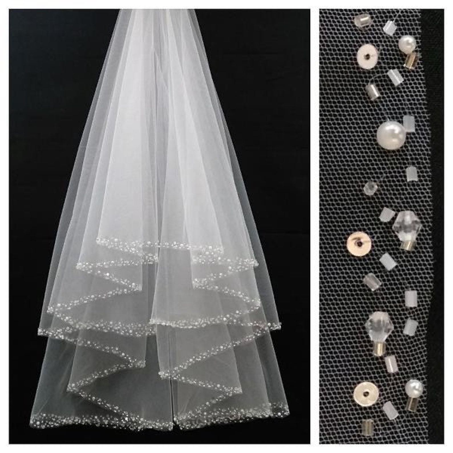 Veil beaded edge wedding veil beaded veil bridal fingertip Etsy