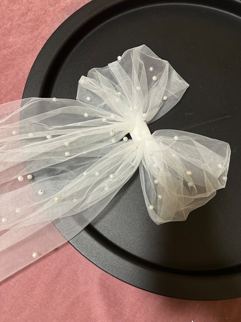 Hair Bow Wedding Pearl Bow Wedding Bow Comb Bridal Bow Tulle Pearl Bow