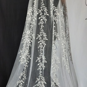 Glitter veil leaves 1 tier veil wedding leaf veil ivory veil lace white applique cathedral veil long bridal veil comb cathedral wedding veil