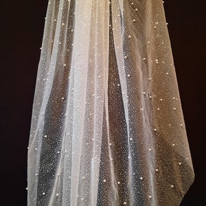 Pearl wedding veil glitter chapel bridal veil cathedral long veil fingertip ivory veil white veil tulle 1 tier pearl veil wedding glitter