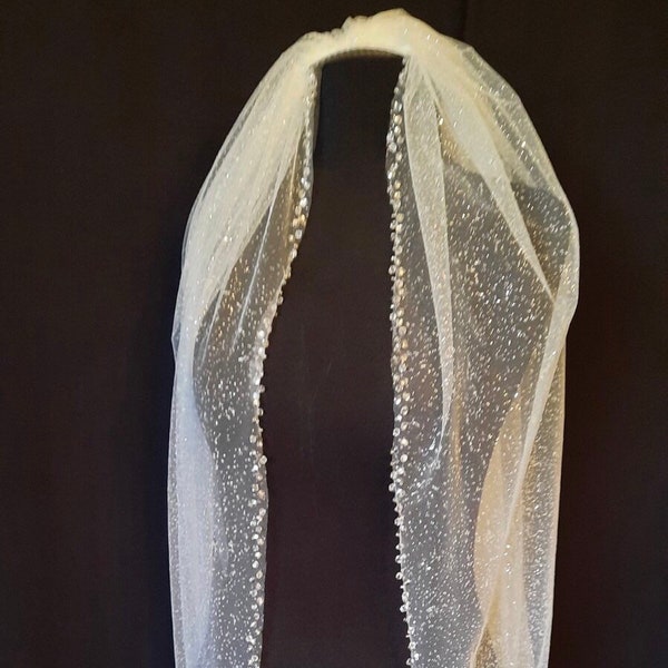 Glitter veil cathedral wedding veil sparkly veil wedding cathedral veil shimmer tulle beaded veil rhinestones veil crystal bridal veil