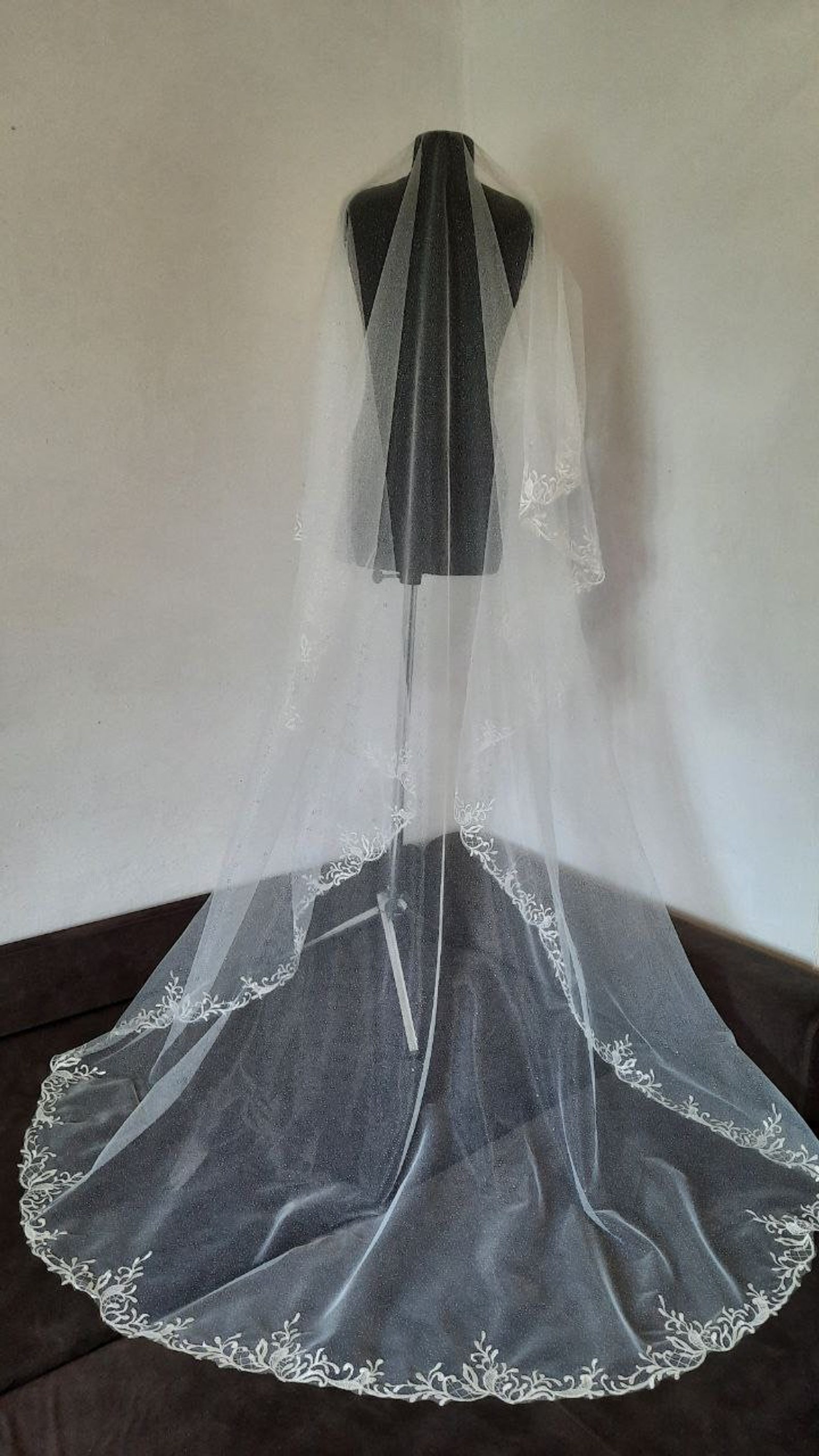 Wedding Veil Glitter Veil Long Cathedral Veil Chapel Sparkly Etsy