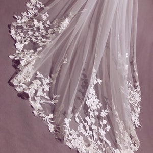 Voile de mariée bord de dentelle 1 niveau voile en tulle avec voile de dentelle mariage cathédrale long voile royal un niveau chapelle longueur voiles doux du bout des doigts