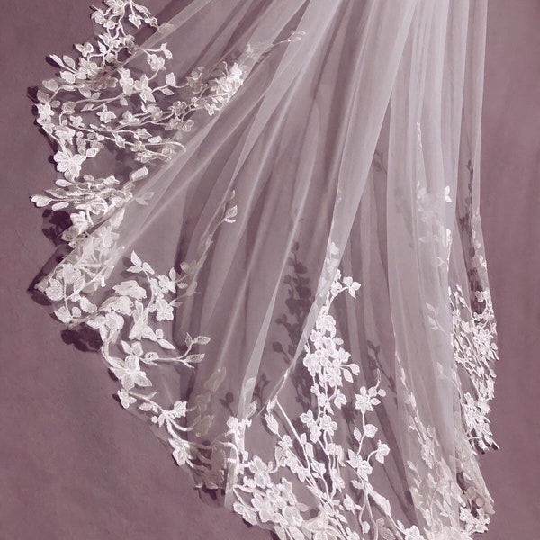 Veil lace edge bridal veil 1 tier veil tulle with lace veil wedding cathedral long veil royal one tier chapel length soft fingertip veils