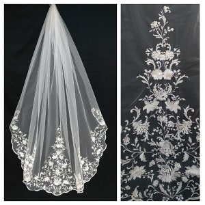 Veil lace edge bridal veil 1 tier veil tulle with lace veil wedding cathedral long veil royal one tier chapel length soft fingertip veil image 2