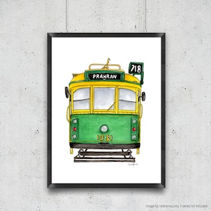 Art Print - &#39;Prahran Tram&#39; - The Melbourne Series. Watercolour Print, Vintage Art, W Class Tram