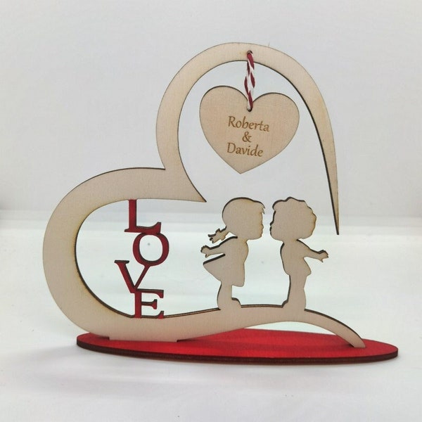 Decorazione In Legno Bacio Innamorati | Idea Regalo Innamorati | San Valentino