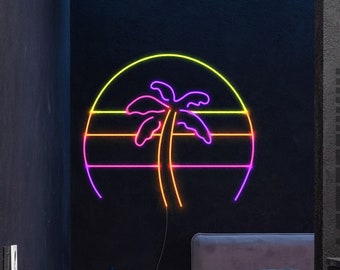PALM TREE RETRO 80S| Neon light, neon sign, wall decor, retro neon sign, wall light retro, retrowave art, retro neon lights, Bright Neon