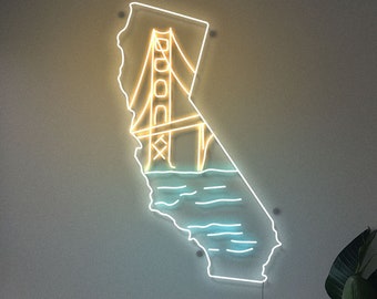 State of California neon sign, California  neon sign, California Wall Decor, wall decor,  California bridge neon sign