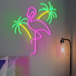 PALM TREE and Flamingo Neon Tropical Flamingo Neon Light - Etsy