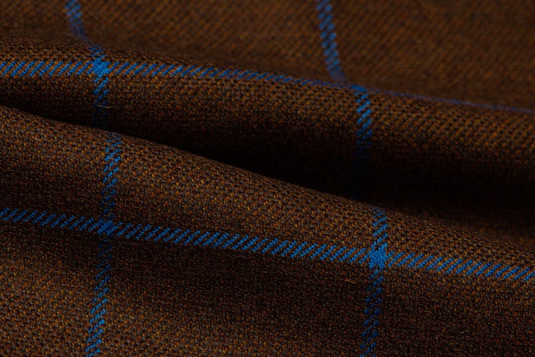 Brown With Blue Check Jacketing and Suiting Fabric - Etsy