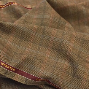 Light Brown/Fawn With Red/Blue Overcheck Onyx Super 100&#39;s Luxury Jacketing And Suiting Fabric