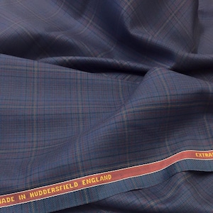 Navy And Red With Gold Overcheck Onyx Super 100&#39;s Luxury Jacketing And Suiting Fabric