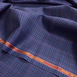 Navy And Black With Pink Overcheck Onyx Super 100&#39;s Luxury Jacketing And Suiting Fabric