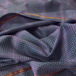 Light/Medium Blue With Lilac Check Onyx Super 100&#39;s Luxury Jacketing And Suiting Fabric