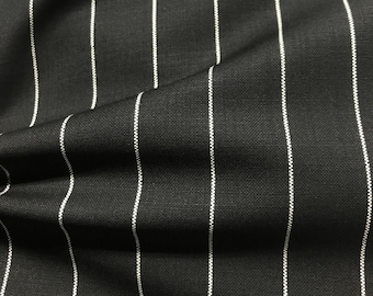 Black With White Stripe Wool Mohair Jacketing And Suiting Fabric