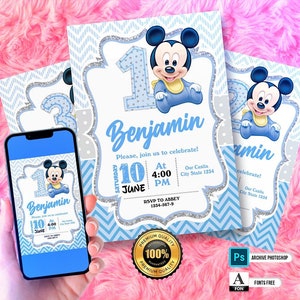 Digital MICKEY MOUSE Invitation, Baby Mickey Mouse Baptism Invitation, Mickey Mouse Baby Shower Party Invite-Digital Invitation