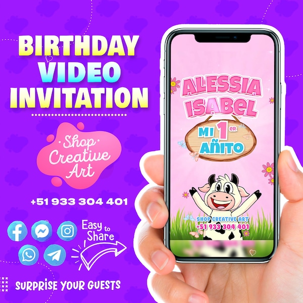 Vaca Lola Invitacion Animada | Vaca Lola Party | Invitation Digital | Vaca Lola Customized | Invitation Birthday Party