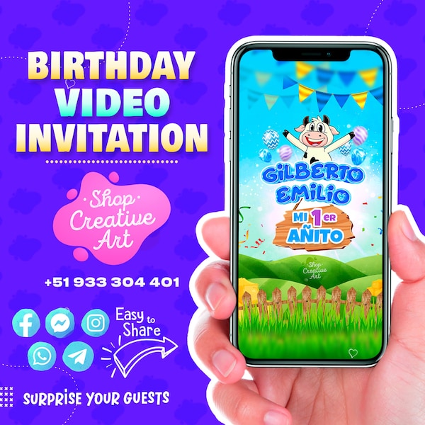 Vaca Lola Invitacion Animada BOY | Vaca Lola Party | Invitation Digital | Vaca Lola Customized | Invitation Birthday Party