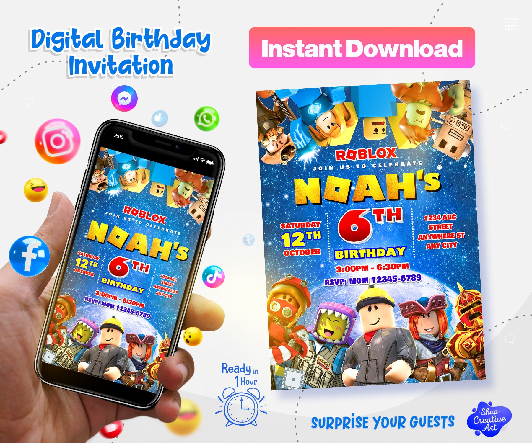 Roblox Invite Roblox Birthday Invitation Roblox Party Invitation Roblox ...