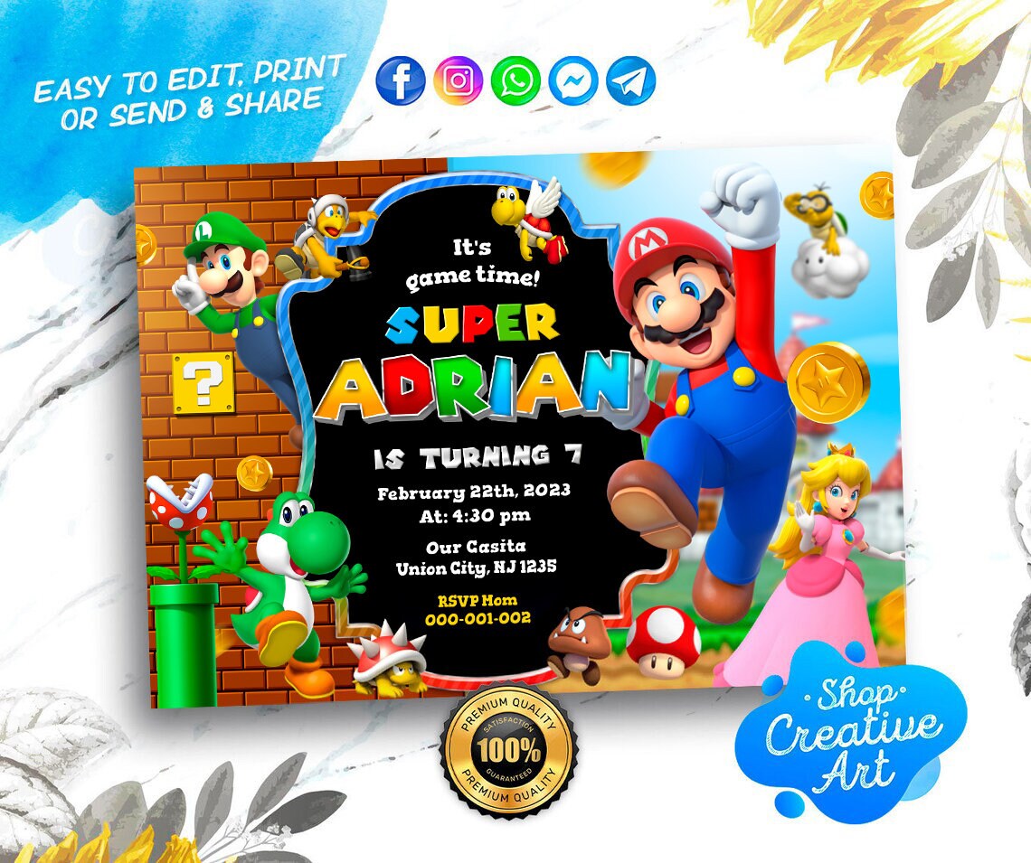 Carte Anniversaire Mario A Imprimer Invitation d'anniversaire de Super Mario invitation - Etsy Canada