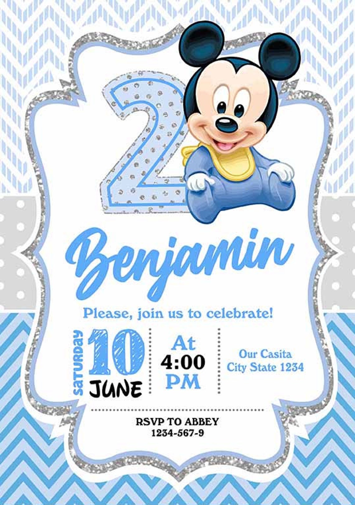 Digital MICKEY MOUSE Invitation Baby Mickey Mouse Baptism Etsy