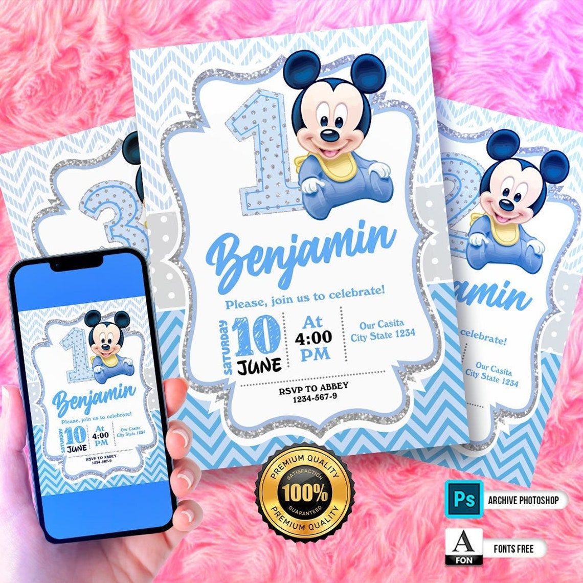 Digital MICKEY MOUSE Invitation Baby Mickey Mouse Baptism Etsy
