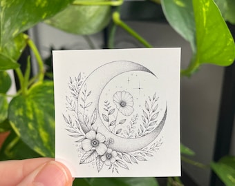 Floral Crescent Moon Temporary Tattoo Pack (Set of 2)