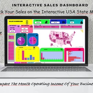 Umsatz-Tracker, US-Zustandskarte Umsatzverfolgung, Tabelle für monatliche Verkäufe für Unternehmen, Excel-Vorlage, Umsatz-Dashboard