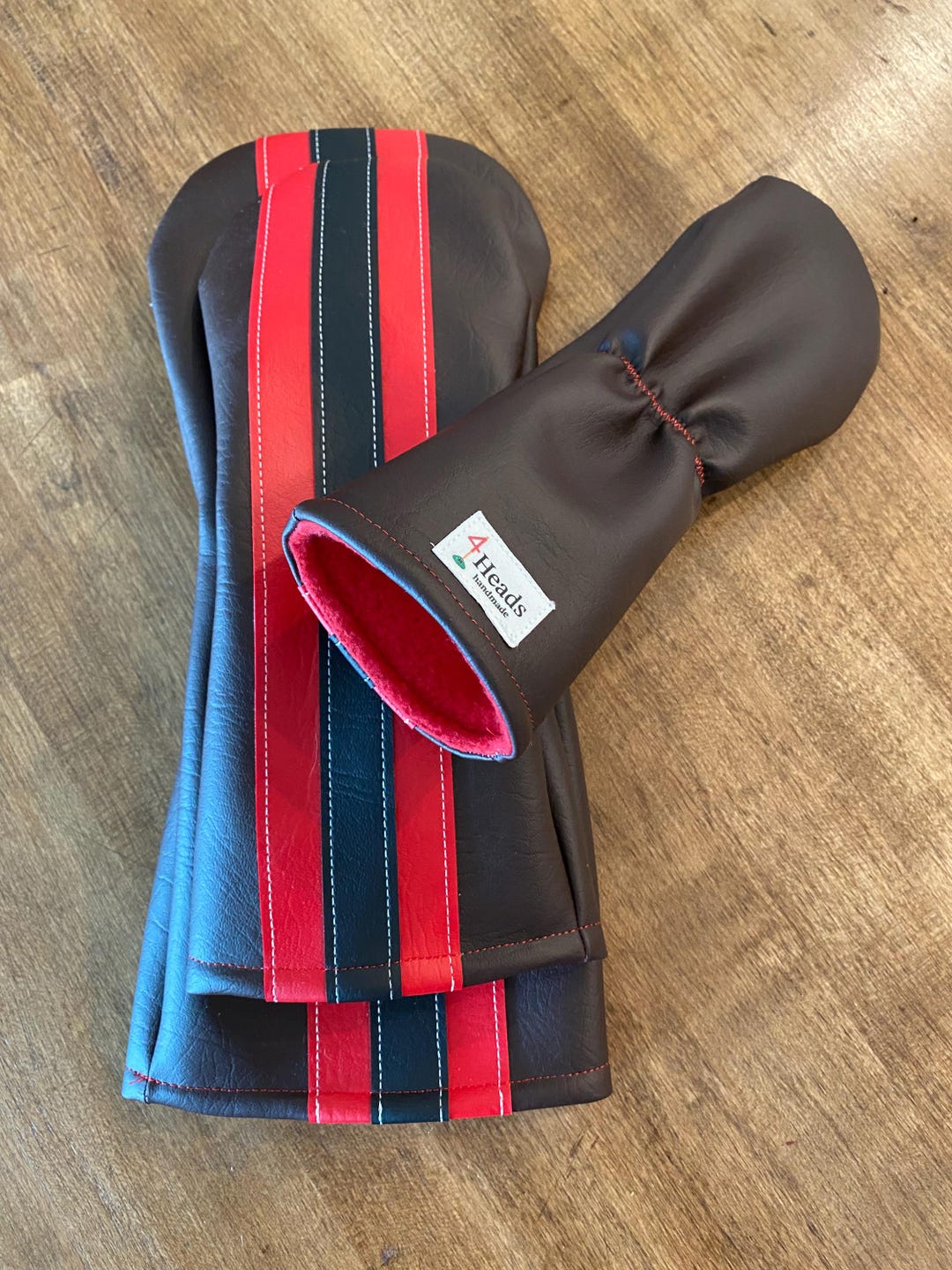 Custom Faux Leather Golf Club Head Covers - Brown Red Black Stripes - Etsy