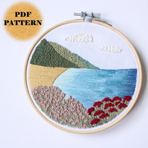 Embroidery PDF pattern, sea embroidery pattern, ocean embroidery pattern, hand embroidery, embroidered landscape, digital download pattern
