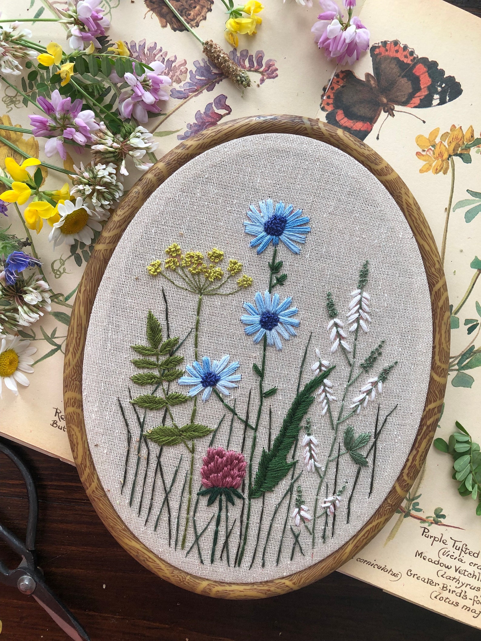 Wildflower Meadow Hand Embroidery Pattern, Chicory, Clover (PDF Pattern ...