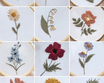 12 birth flowers PDF patterns| snowdrop,pansy,daffodil,daisy,lily of the valley,rose,larkspur,poppy,aster,cosmos,chrysanthemum,holly leaf
