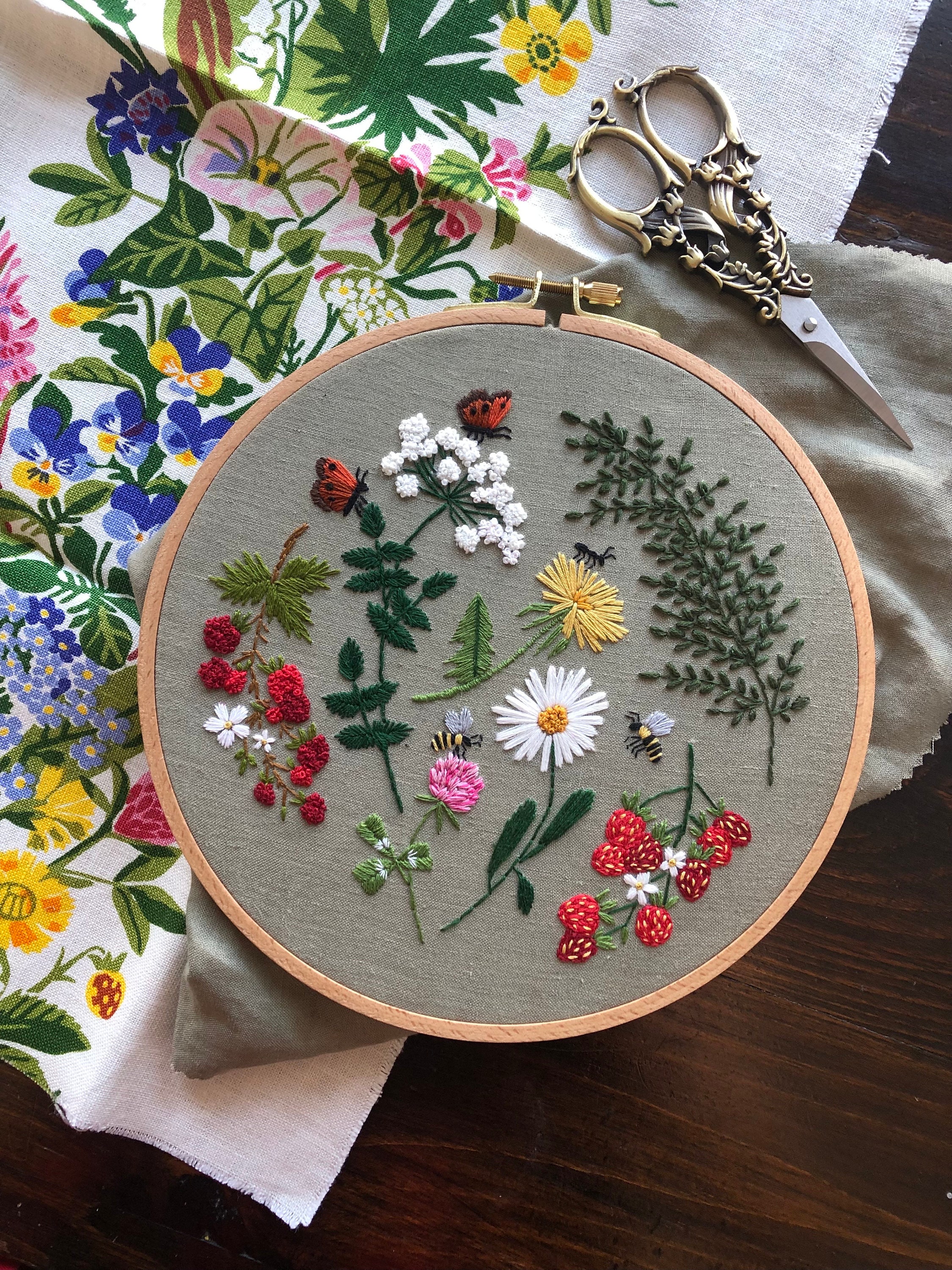 ボタニカル刺繍 PDF パターン: 夏の野花デザイン (8 インチ) - Etsy 日本