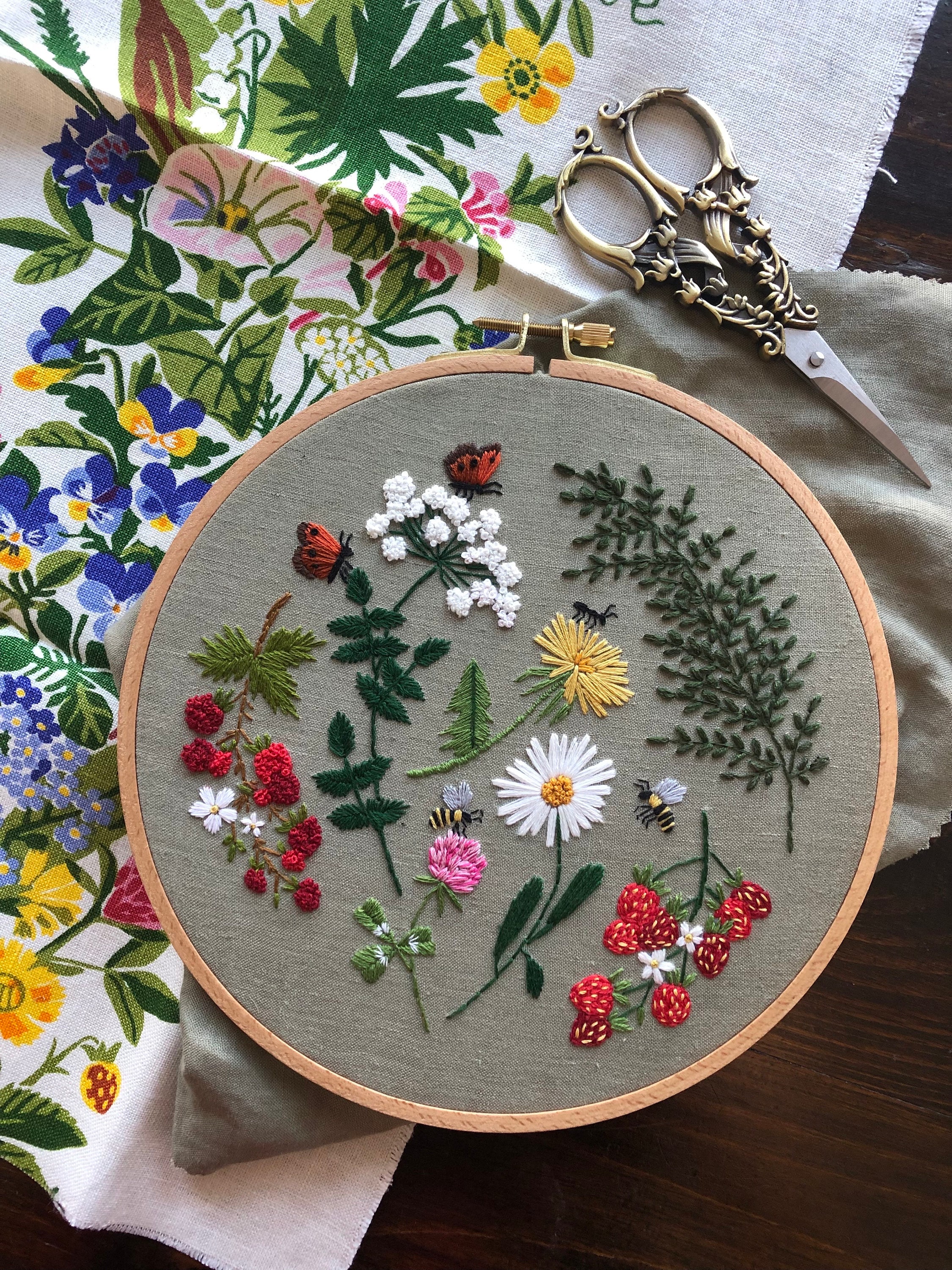 ボタニカル刺繍 PDF パターン: 夏の野花デザイン (8 インチ) - Etsy 日本