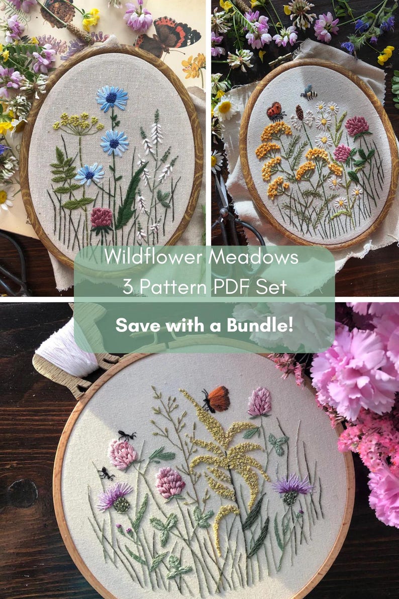 Wildflower Embroidery PDF Pattern Bundle: Meadow Floral Designs ...
