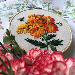 Diablo Cosmos embroidery PDF pattern, best for 6 inch hoop, beautiful orange yellow floral bouquet, hand embroidery design, digital download image 3