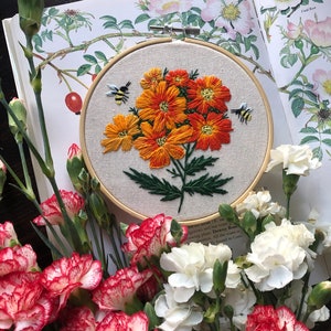 Diablo Cosmos embroidery PDF pattern, best for 6 inch hoop, beautiful orange yellow floral bouquet, hand embroidery design, digital download image 5