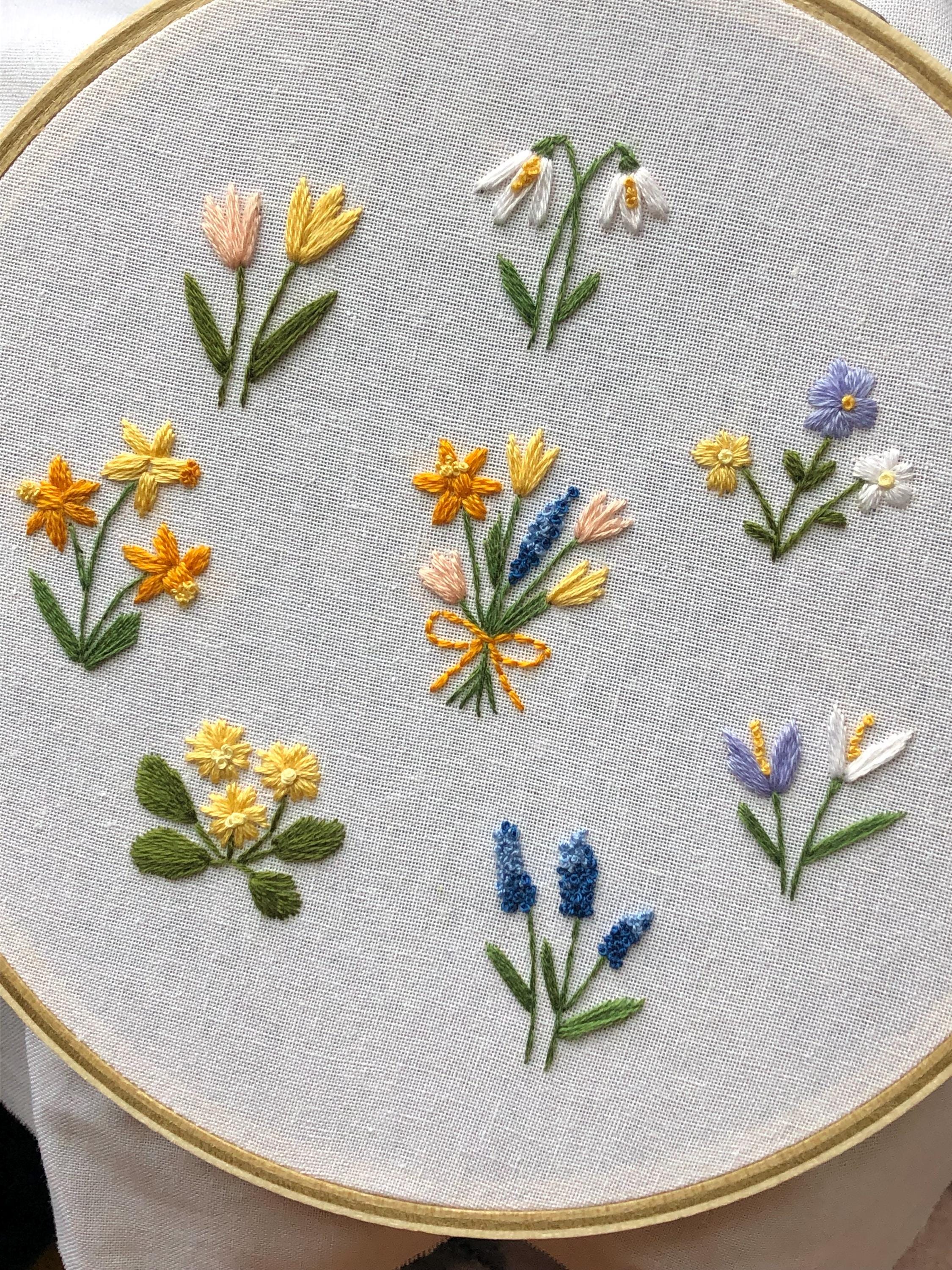 Tiny Spring Flowers Hand Embroidery Pattern: Beginner Embroidery Floral ...