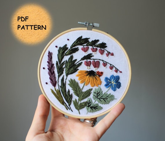 Floral Embroidery PDF Pattern: Hand Embroidered Flowers (Digital Download)