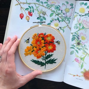 Diablo Cosmos embroidery PDF pattern, best for 6 inch hoop, beautiful orange yellow floral bouquet, hand embroidery design, digital download image 2