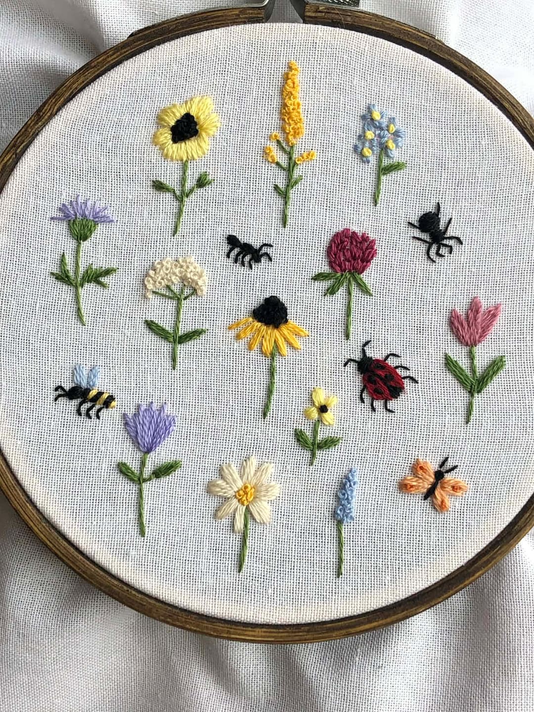 Beginner Embroidery Pattern: Miniature Garden Flowers Insects (digital ...